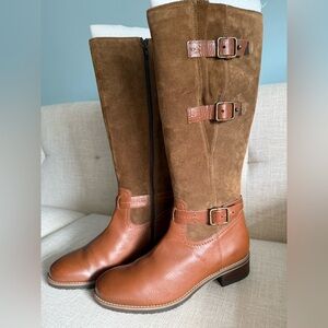 Clarks Tamro Marina Tall Riding Boots – Brown Leather/Suede